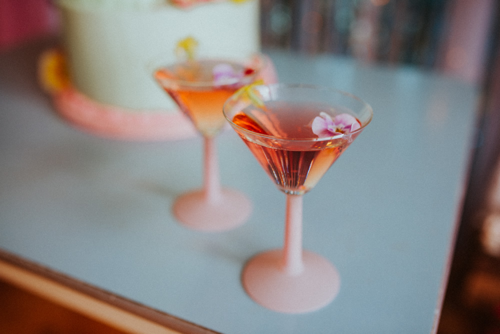 Edible flowers in wedding cocktails