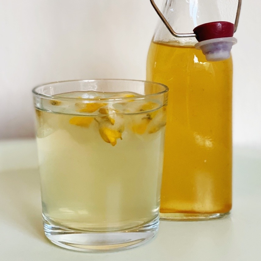 Gorse flower cordial with gorse floral ice