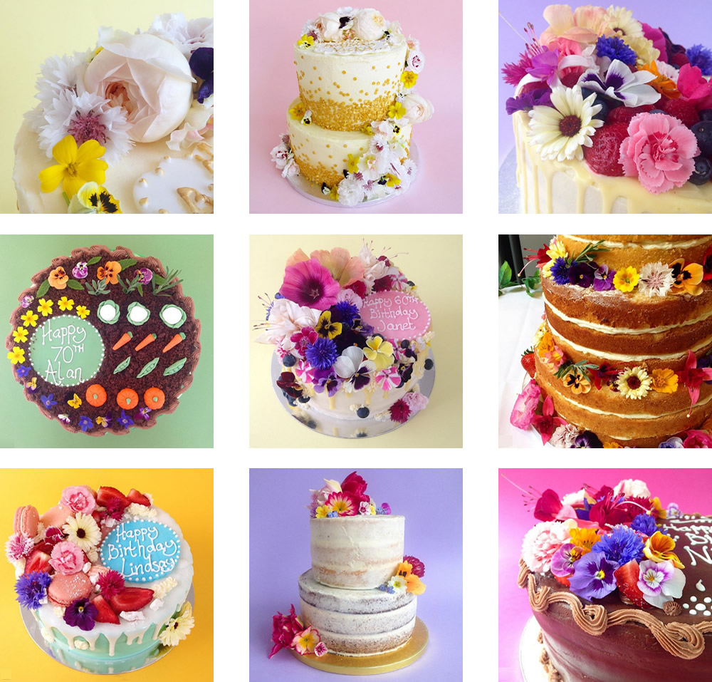 Cakes with edible flowers
