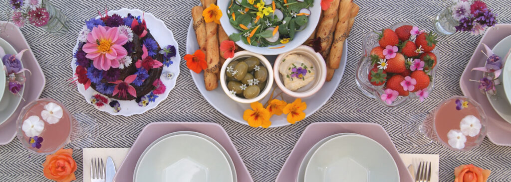 Edible flowers feast table